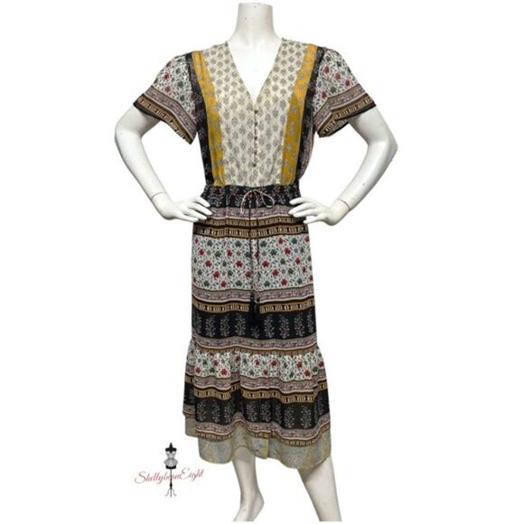 ANTHROPOLOGIE One September Provencal Midi Peasant Boho Dress Embroidered XS S - Picture 9 of 13